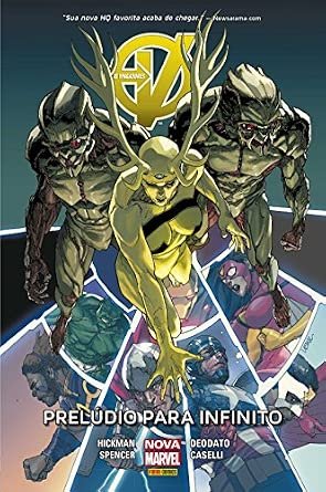 Capa da HQ Vingadores: Prelúdio para Infinito, de Jonathan Hickman, com membros dos Construtores e o evento Infinito da Marvel.